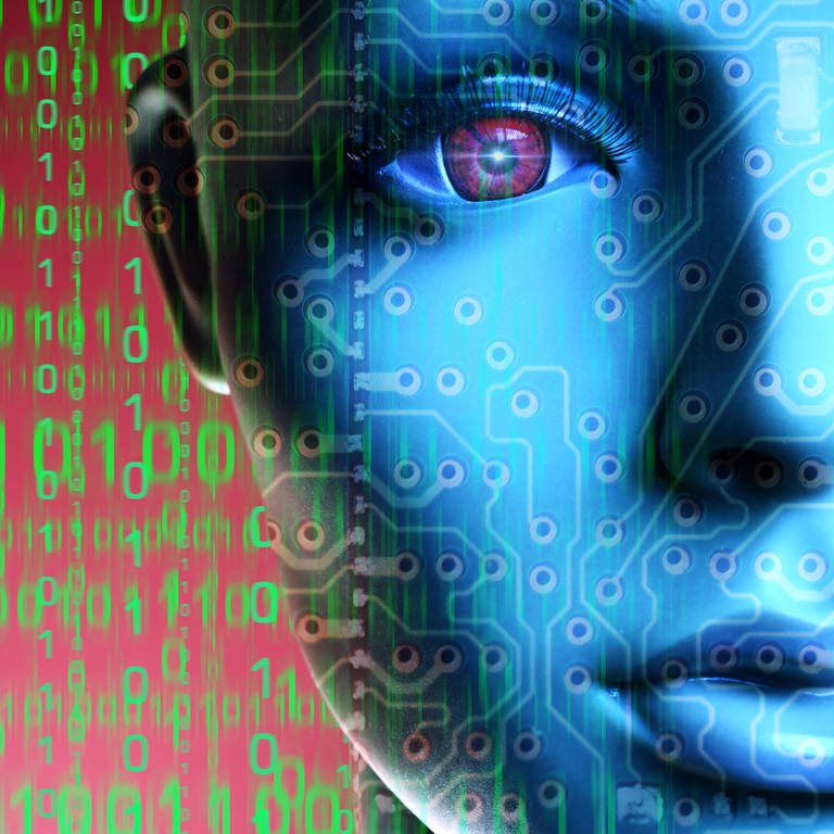 Künstliche Frauenfigur mit Computercode (Foto: IMAGO, IMAGO / Christian Ohde)