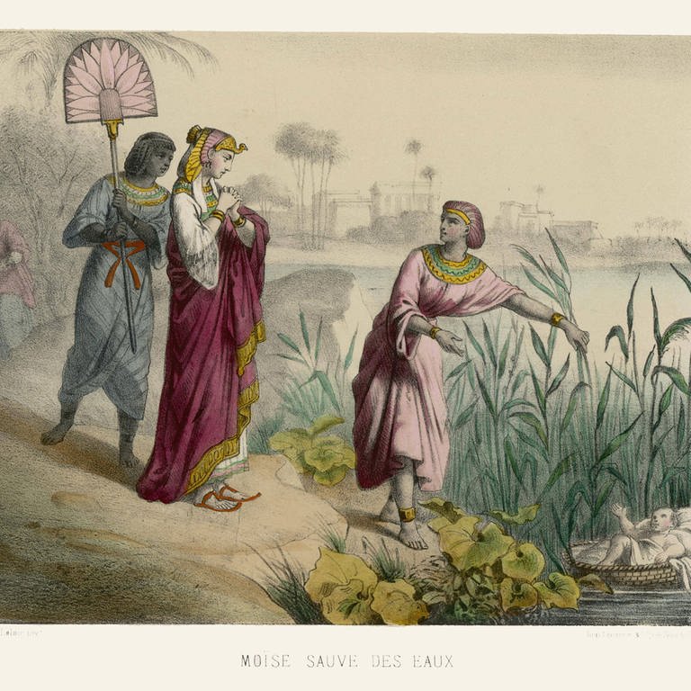 The infant Moses is found by Pharaoh s daughter, floating on the Nile in a basket.  Estampes (Foto: IMAGO, Gemini Collection)