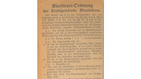 Biergsteuerordnung Montabaur 1927 (Foto: Pressestelle, Stadtarchiv Montabaur)