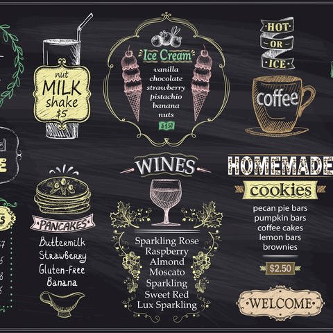 Chalkboard menu for cafe or restaurant, Symbolfoto.