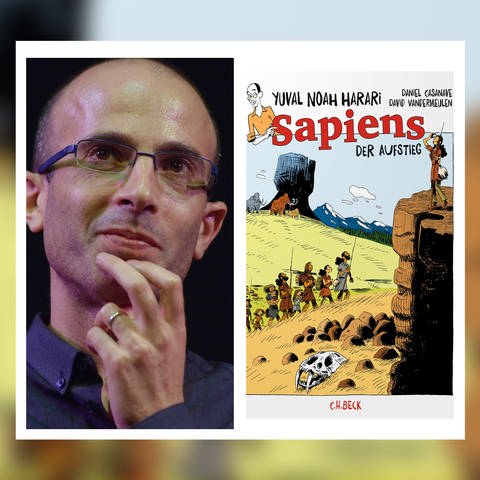 Yuval Noah Harari und das Buch "Sapiens. Der Aufstieg" (Foto: IMAGO, Pressestelle, ZUMA press)