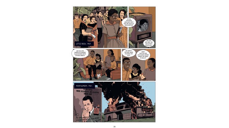 Illustrationen aus der Graphic Novel „Gejagt – Die Flucht der Angela Davis“ (Foto: Pressestelle, Cross Cult)