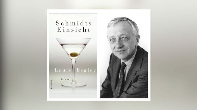 Autor Louis Begley und das Cover seines Romans "Schmidts Einsicht" (Foto: Pressestelle, Suhrkamp Verlag)