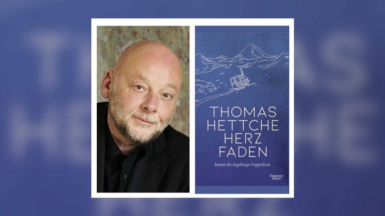 Autor Thomas Hettche mit Buchcover "Herzfaden" (Foto: Pressestelle, © Joachim Gern / Kiepenheuer & Witsch)