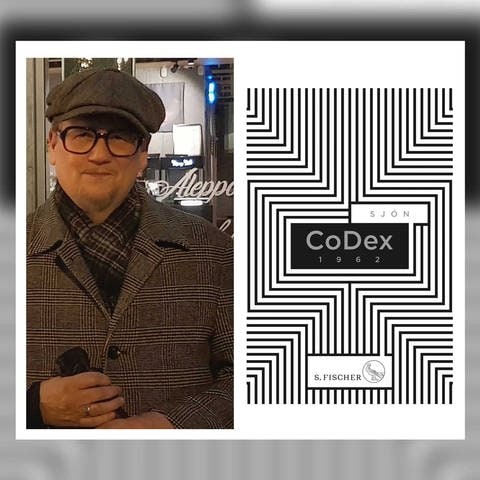 Der Autor Sjón und das Cover zu seiner Romantrilogie CoDex 1962 (Foto: Pressestelle, S. Fischer Verlag | Marten Hahn )