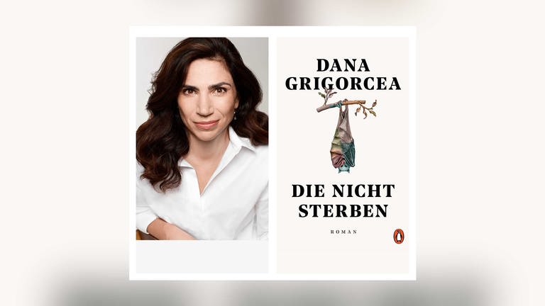 Dana Grigorcea und das Cover ihres Romans "Die nicht sterben"