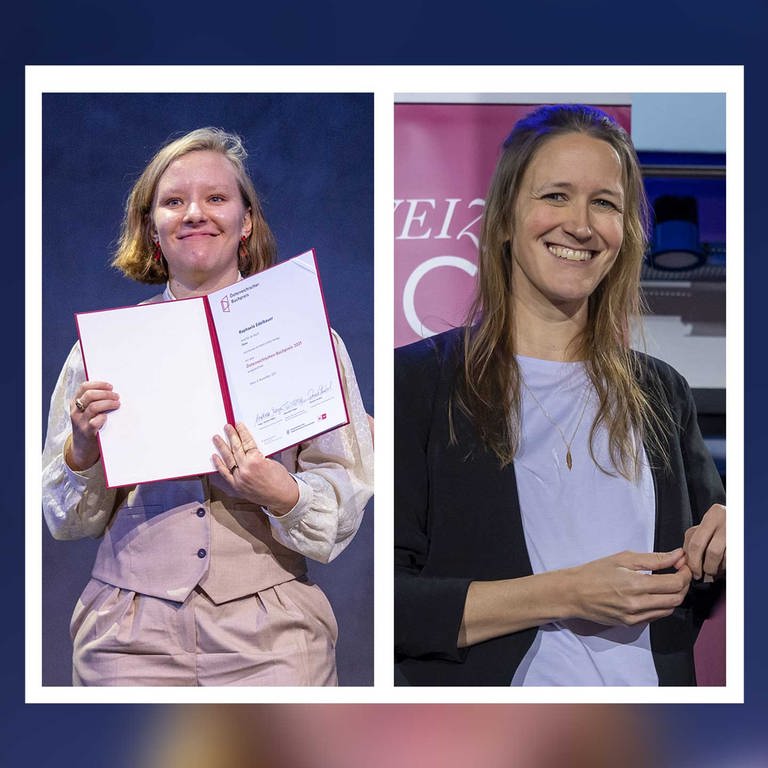 Raphaela Edelbauer, Gewinnerin des Österreichischen Buchpreises 2021 und Martina Clavadetscher, Gewinnerin des Schweizer Buchpreises 2021