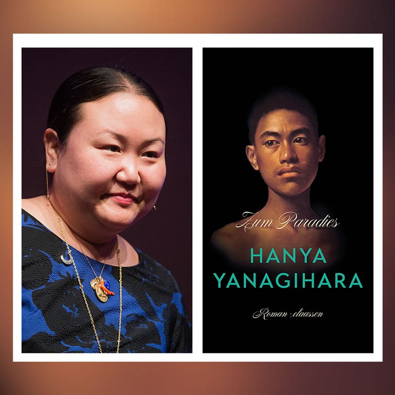 Die Schriftstellerin Hanya Yanagihara und das Cover zu ihrem Roman "Zum Paradies" (Foto: picture-alliance / Reportdienste, Pressestelle, Rolf Vennenbernd/dpa | Dumont Verlag)