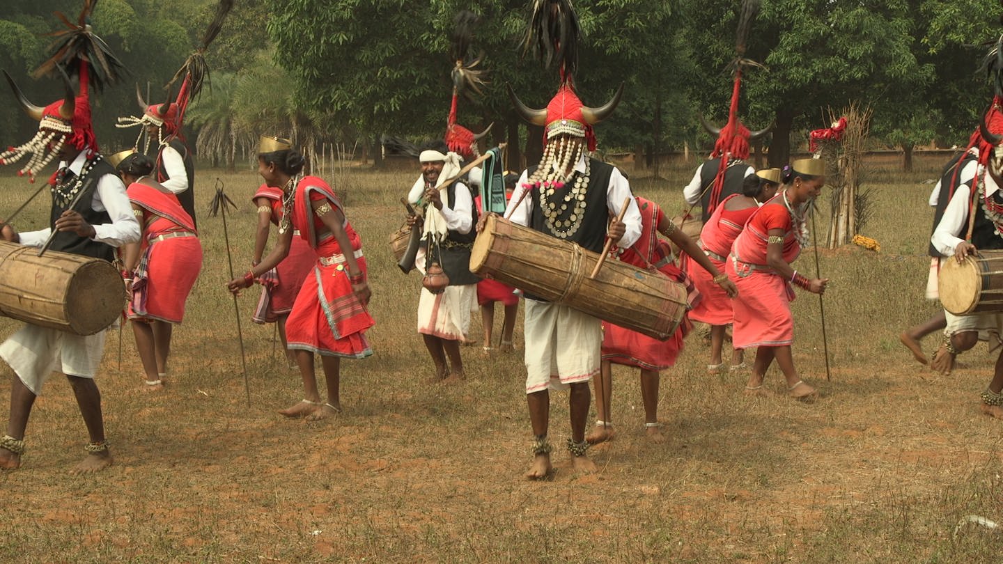 Tanz- und Musikvorstellung in einem Bison Horn Maria Dorf in Zentralindien (Foto: Copyright: Rolf Killius)