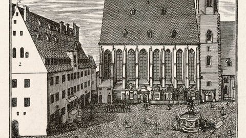 Kupferstich der Thomasschule aus dem Jahre 1723 (Foto: IMAGO, IMAGO / Gemini Collection)