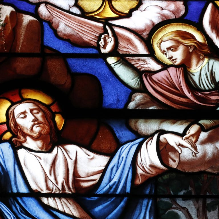 Kirchenfenster: Jesus betet am Ölberg