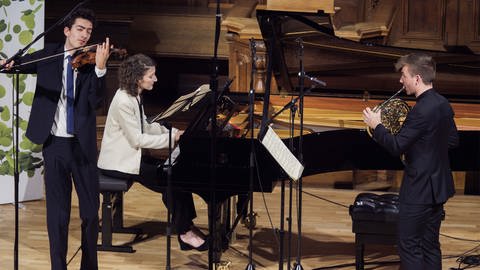 Ben Goldscheider (Horn), Stephen Waarts (Violine), Nathalia Milstein (Klavier) beim Heidelberger Frühling 2024 