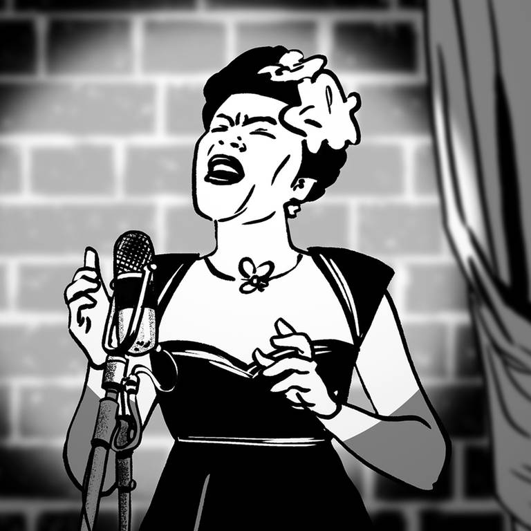 Billie Holiday (Foto: SWR, Zeichnung: Chris Veit)