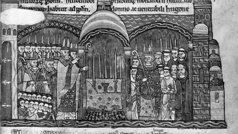 Buchmalerei: Die Weihung des Hohen Altars der Abteikirche von Cluny durch Papst Urban II. im Jahr 1095