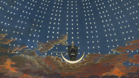 Bühnenbild von Karl Friedrich Schinkel für die Szene der Königin der Nacht in Mozarts „Die Zauberflöte“ 