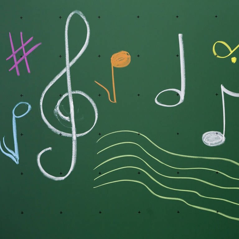 Musiknoten mit Kreide auf Schultafel geschrieben (Foto: IMAGO, IMAGO / imagebroker)