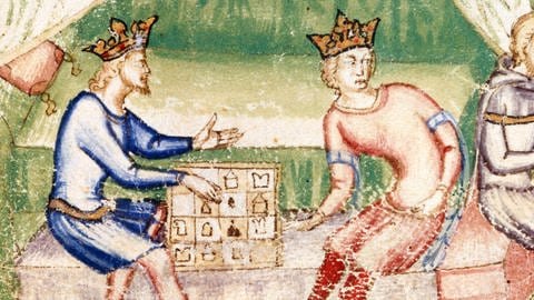 Schachspiel zwischen zwei Königen im Roman du Roy Meliadus de Leonnoys (ca. 1350)