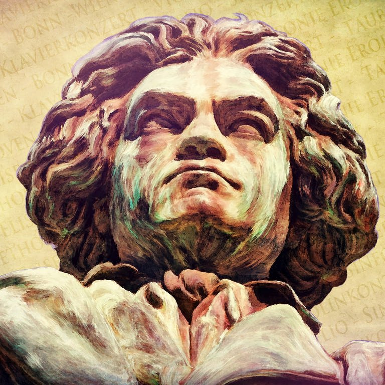 Nachgezeichnete Beethoven-Skulptur in Rot-Gelb-Braun-Tönen