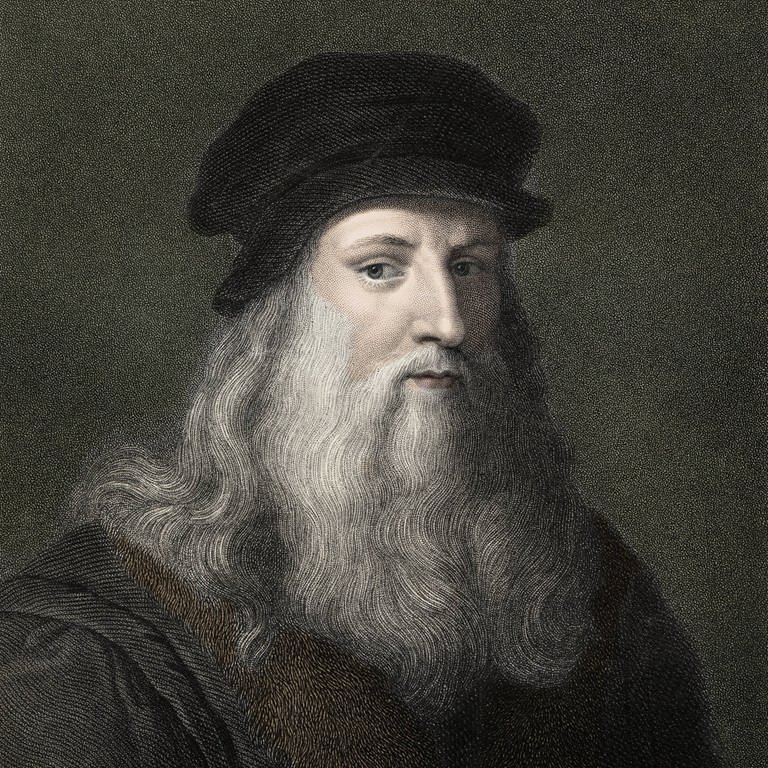 Leonardo da Vinci (1452 - 1519). Stich aus dem 19. Jahrhundert