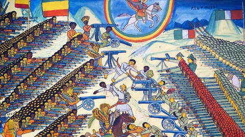 Ein historisches äthiopisches Gemälde zeigt die Schlacht von Adua. Das Königreich Italien unterlag hier dem Kaiserreich Abessinien, dem heutigen Äthiopien (Foto: IMAGO, imago images / UIG)