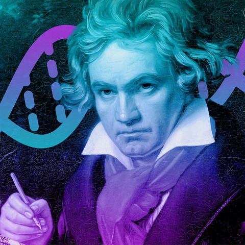 Collage: Die Analyse von Beethovens DNA zeigt Möglichkeiten und Grenzen von Vorhersagen im Bereich der Genetik auf. (Foto: idw: Collage: MPIEA / F. Bernoully)
