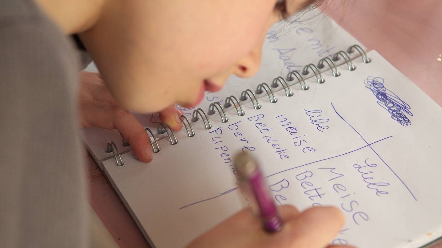Eine Grundschülerin schreibt Wörter in ein Heft (Foto: IMAGO, JOKER)