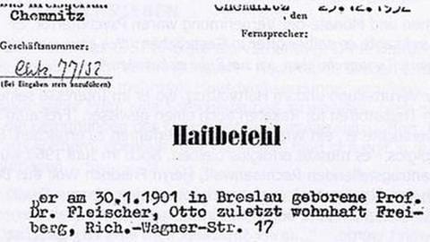 Haftbefehl für Otto Fleischer vom 23. Dezember 1952. (Foto: SWR, SWR - Maximilian Schönherr)
