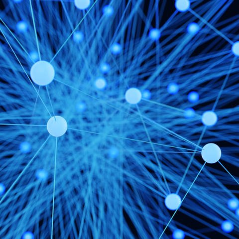 Symbolbild: Abstrakte blaue Glühbirne - futuristischer Technologie-Netzwerkknoten