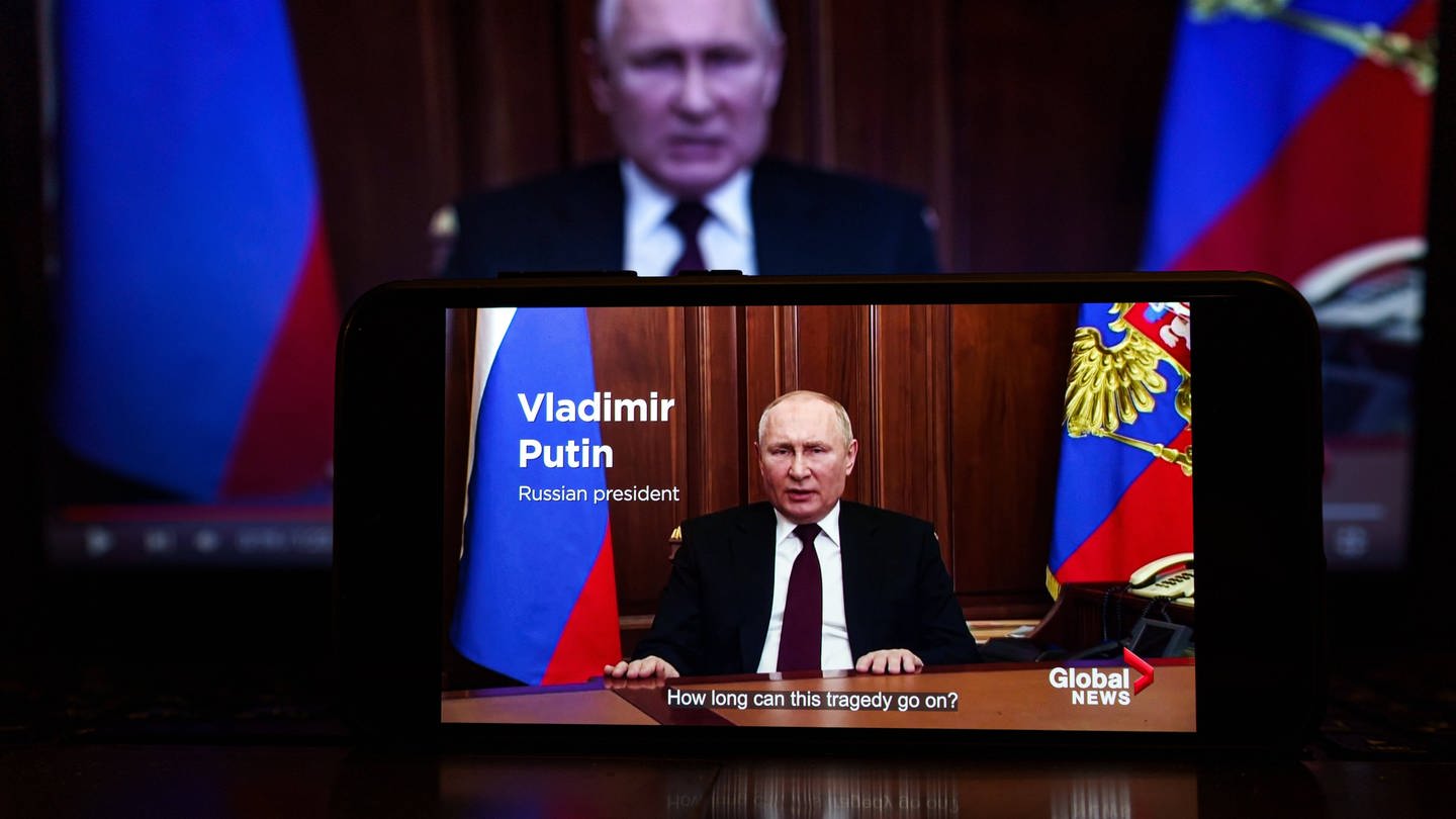 Wladimir Putin hält eine Rede am 22.02.2022 (Foto: IMAGO, IMAGO/ZUMA Wire)