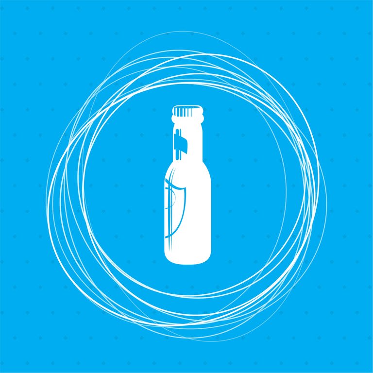 Grafik: weiße Bierflasche auf blauem Hintergrund mit weißen Kreisen: Lange galten absolute Abstinenz und Verhaltenstherapie als einzige Wege aus der Alkoholsucht. Hilfreicher sind für viele Menschen aber Ansätze wie "kontrolliertes Trinken" oder Medikamente gegen Rückfälle.