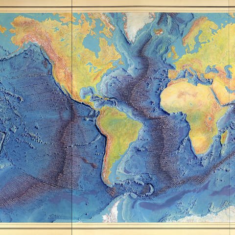 Manuskriptgemälde der Weltkarte des Meeresbodens von Herzen-Tharp