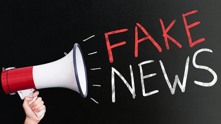 Symbolbild für Falschmeldungen: Megaphone mit Schriftzug "Fake-News".