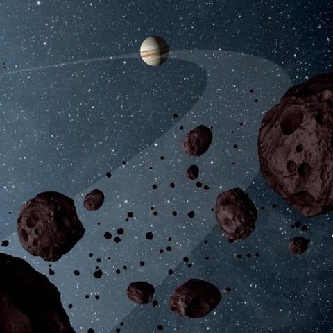 Mysteriöse Asteroiden, die auf ihrem Weg um die Sonne vor und hinter Jupiter kreisen.  (Foto: NASA: JPL-Caltech)