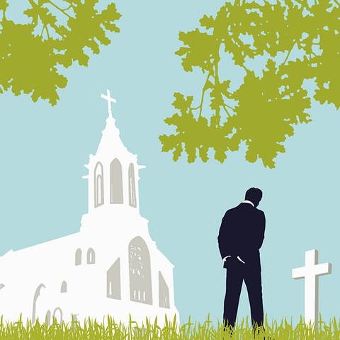 Grafische Darstellung: Mann besucht Friedhof