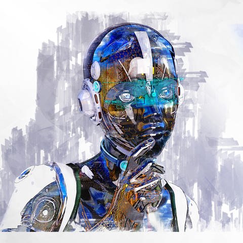 Künstlerische 3D-Illustration eines Cyborgs mit künstlicher Intelligenz: Entweder wird durch KI unsere Welt gerettet oder sie reißt uns komplett in den Abgrund. Diese Technologie hat das Potenzial, die Gesellschaften so stark zu verändern wie damals die Erfindung der Dampfmaschine. 