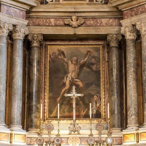 "Kreuzigung des hl. Andreas" Altarbild der Kathedrale Sant Andrea, Amalfiküste, Provinz Salerno, Italien.