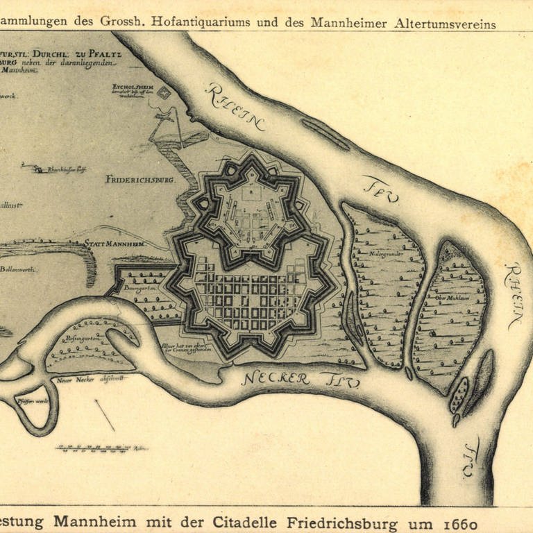 Landkarten Mannheim, Festung, Friedrichsburg um 1660