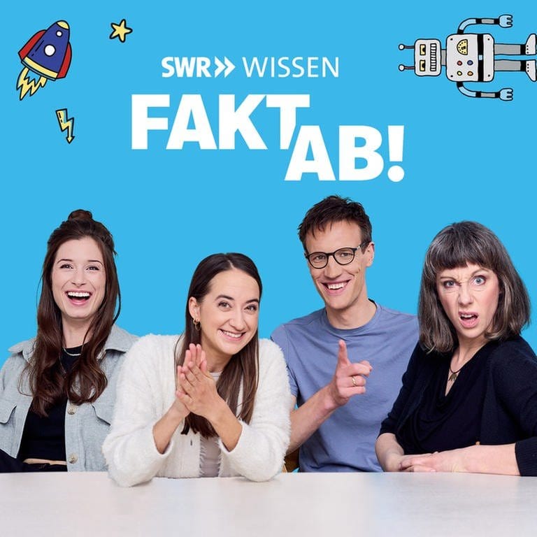 Das Podcastbild von "Fakt ab! Eine Woche Wissenschaft" mit Julia Nestlen, Sina Kürtz und Aeneas Rooch (Foto: SWR, SWR / Ben Knabe)
