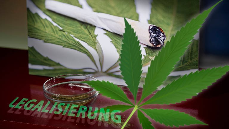 Symbolfoto, Illustration: Das Wort "Legalisierung" neben einem Cannabis-Blatt