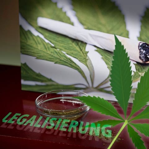 Symbolfoto, Illustration: Das Wort "Legalisierung" neben einem Cannabis-Blatt