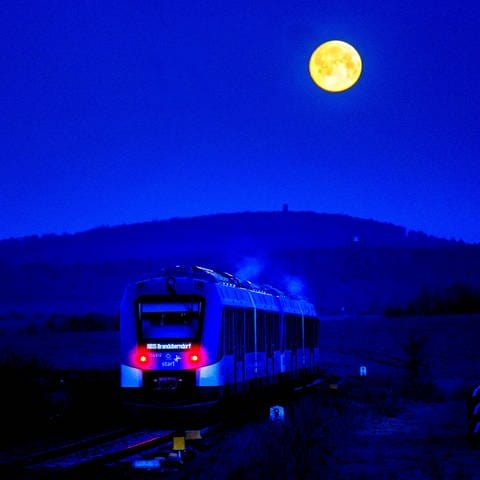 Ein Zug im Mondschein.