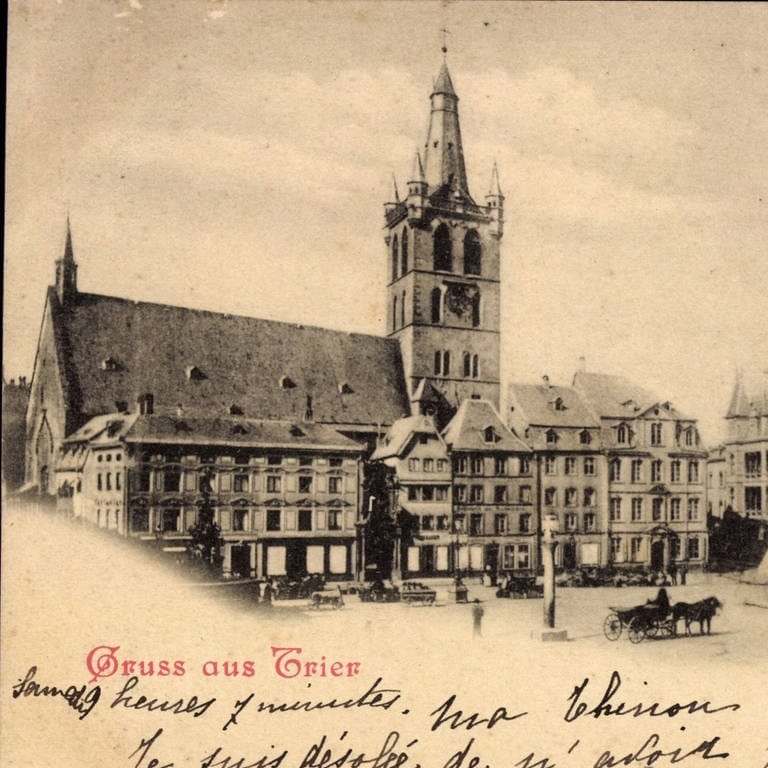 Marktplatz in Trier (Postkartenansicht, 1930er-Jahre)