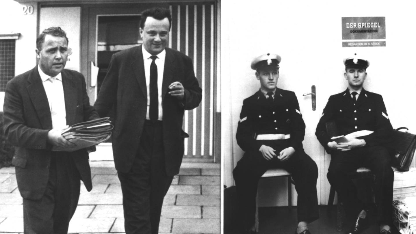 Bildcollage: Das Foto links zeigt einen Kriminalbeamten mit beschlagnahmten Akten des Bonner 