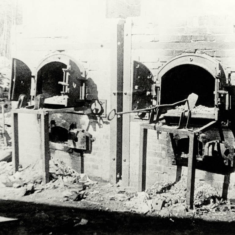 Verbrennungsöfen beim Krematiorium im KZ Auschwitz, 1945