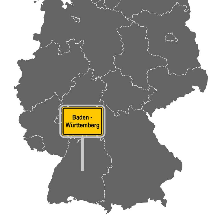 Deutschlandkarte; das Bundesland Baden-Württemberg ist markiert: 70 Jahre Baden-Württemberg – Am 25. April 1952 wurden Württemberg-Baden, Baden und Würrtemberg-Hohenzollern zum Bundesland Baden-Württemberg vereinigt (Foto: IMAGO, IMAGO / Panthermedia)