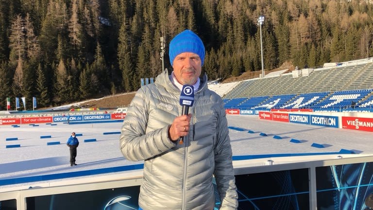 SWRARD-Moderator Michael Antwerpes Backstage beim Biathlon-Weltcup in Antholz (Foto: SWR)