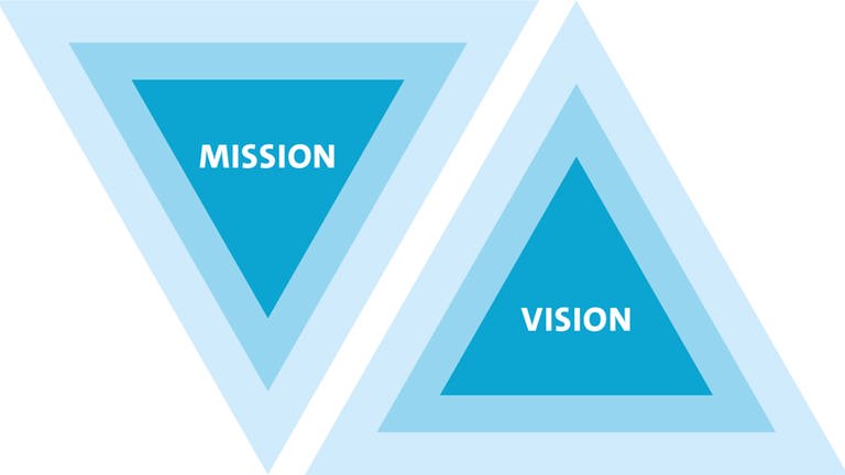 In zwei blauen Dreiecken stehen die Worte Mission und Vision  (Foto: SWR)