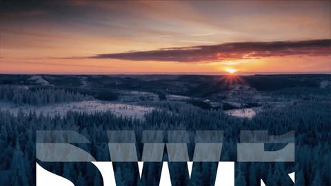 Der neue SWR Markenauftritt am Beispiel eines Fotos zeigt eine Winterlandschaft mit untergehender Sonne und am Bildende das Secondary Design-Element  (Foto: SWR)