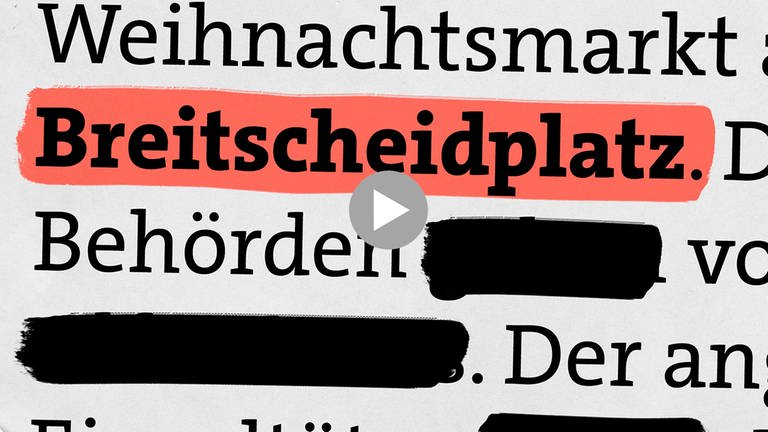 Collage von Wörtern wie Weihnachtsmarkt, Behörden, Breitscheidplatz. Einige Wörter sind geschwärzt. (Foto: SWR)