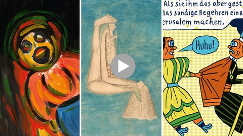3 Kunstwerke aus der „Sammlung Prinzhorn“, Bestandteil der 30-minütigen Doku von Eberhard Reuß. (Foto: SWR)